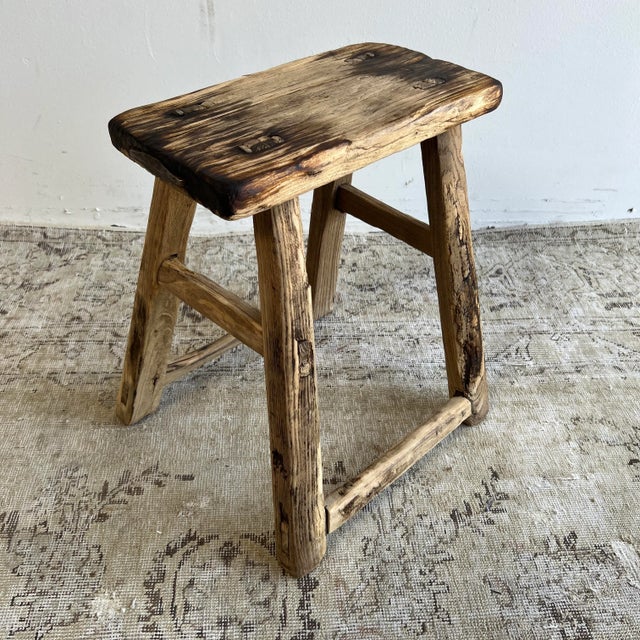 Mid 20th Century Vintage Elm Wood Stool For Sale - Image 5 of 8