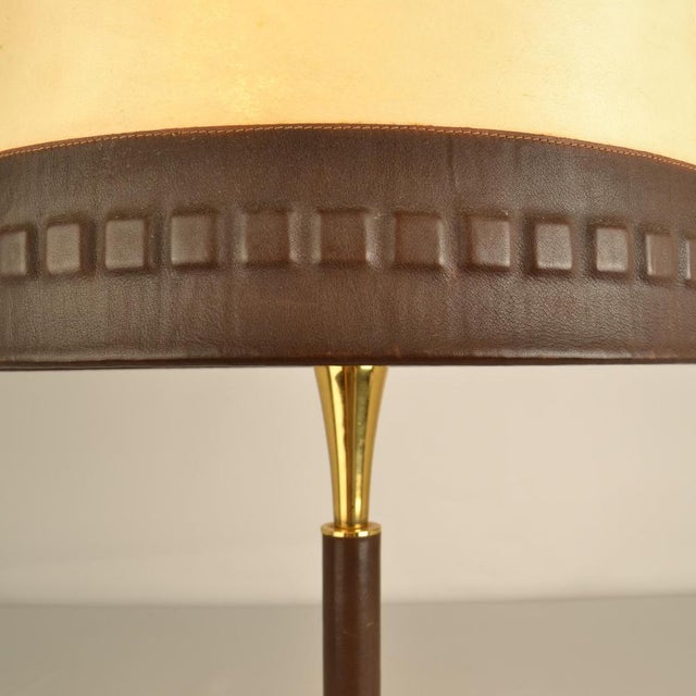 1960s Leather and Brass Table Lamp with Parchment Shade, 1960s For Sale - Image 5 of 12
