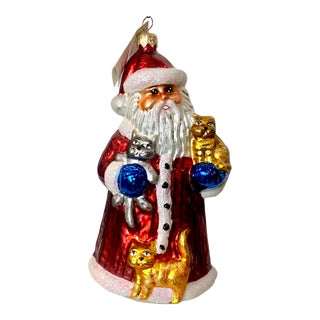 Santa With Cats - Mercury Glass Ornament by Christopher Radko For Sale