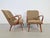 Pair of vintage beech wood armchairs and footstool Scandinavian design Completely reupholstered and in beautiful condition...