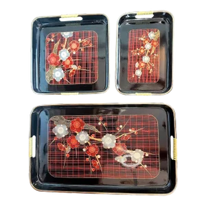 Vintage 70s Nesting Lacquer Ware Trays-Set of 3
