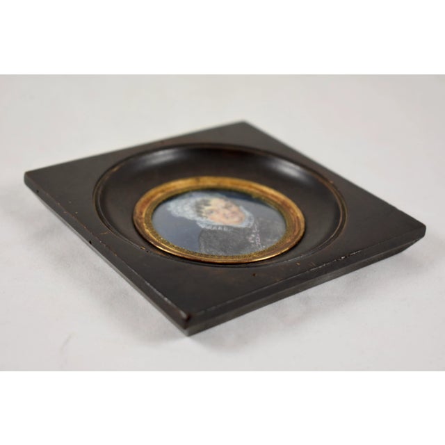 Black French Miniature Portrait, Woman in Lace Cap, Early 19th Century For Sale - Image 8 of 13