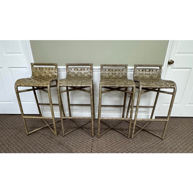 Contemporary Baker / McGuire Steven Volpe Organic Rawhide Crin Bar Stools- Set of 4 For Sale - Image 3 of 12