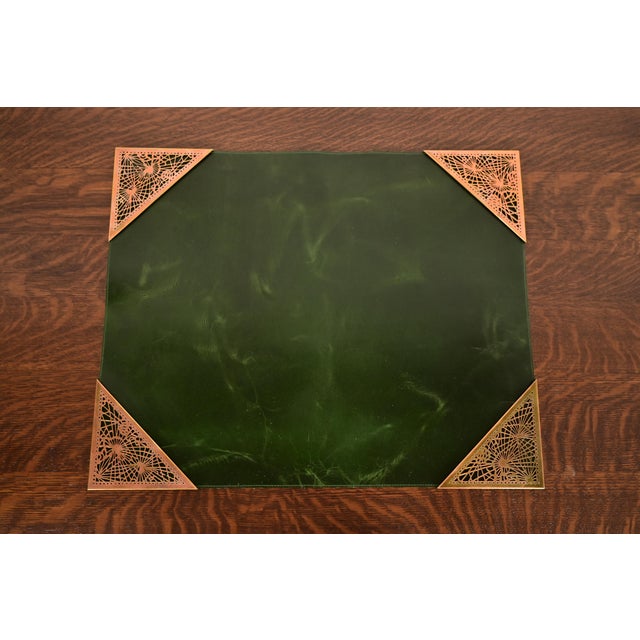 Tiffany Studios New York Pine Needle Bronze Blotter Corners With Leather Desk Blotter For Sale - Image 12 of 12