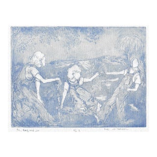 Sue Cohen Me Reg & Jo Figural Blue Etching For Sale