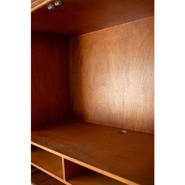 1970's Rattan Etched Wood Safari Armoire Wardrobe Storage Cabinet For Sale - Image 10 of 14