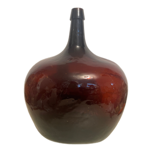 Early 20th Century French Demijohn Wine Bottle Jug Handblown Amber Brown Glass 18"