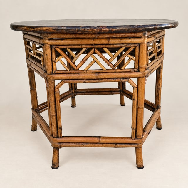 Wood Vintage Burnt Bamboo Chinese Chippendale Brighton Pavilion Style Chinoiserie Side Table For Sale - Image 7 of 7