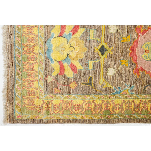 Brown 4 X 10 Modern Turkish Oushak Wool Rug in Brown Color With Artwork Pattern For Sale - Image 8 of 10