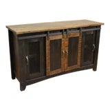 Image of Crafters and Weavers Greenview Sliding Door Distressed Black Tv Stand For Sale