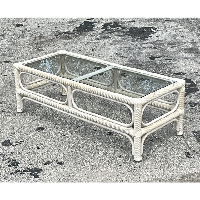 Wood Vintage Coastal Cerused Pencil Reed Coffee Table For Sale - Image 7 of 14