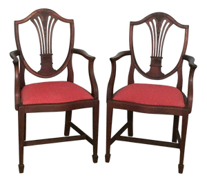 English Hepplewhite Shield Back Armchairs, 1890s, Set of 2