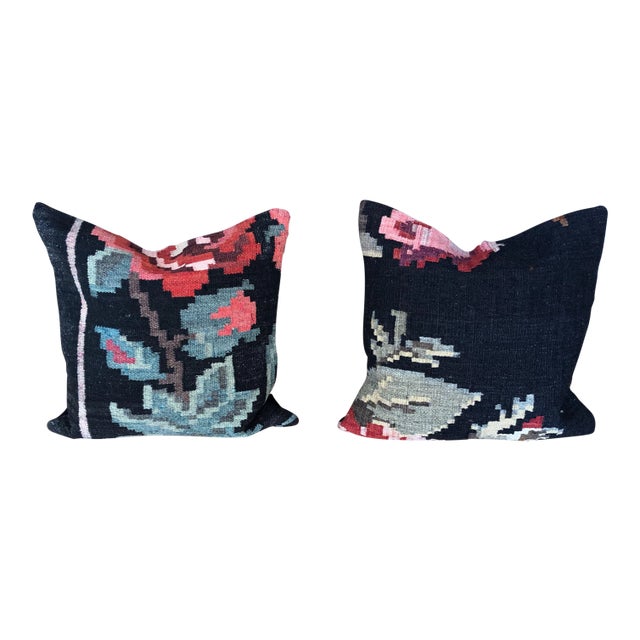 Vintage Karabagh Region Rose Kilim Pillows - A Pair For Sale