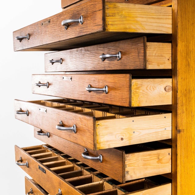 Wood Tall Multidrawer Engineers Cabinet, 1950s For Sale - Image 7 of 11