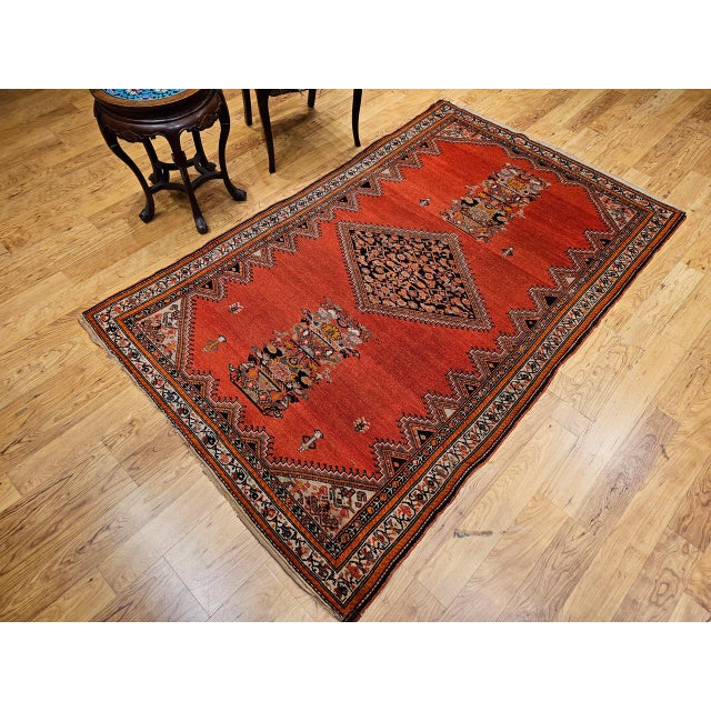 Textile Vintage Malayer Area Rug, Hand-Knotted Wool, Geometric Tribal Pattern, 4x7, Terracotta & Navy For Sale - Image 7 of 18