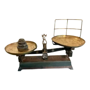 1800’s French Force 5 Kilo Iron Scale With Brass Pans and Weights