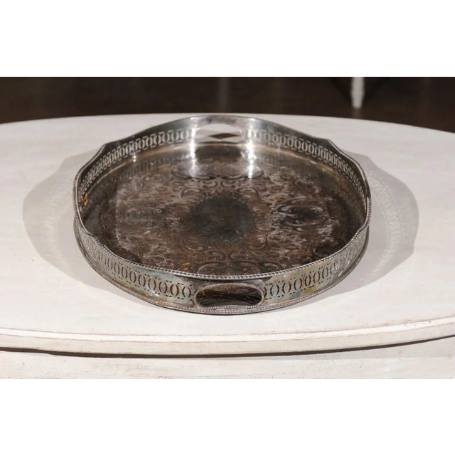 Antique English Edwardian Period Silverplate Tray with Pierced Motifs & C-Scrolls For Sale - Image 9 of 12