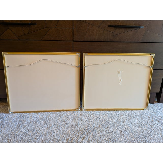 Pair of Mid-Century Modern Framed Egyptian Papyrus Artworks, 20x24 Gold Aluminum Frames For Sale - Image 9 of 10