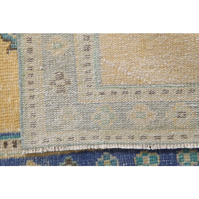 Vintage Turkish Hand-Knotted Wool Cotton Yellow Runner For Sale - Image 4 of 9