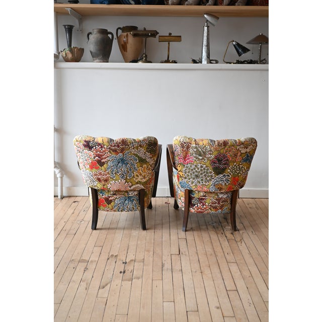 Petite Jindrich Halabala Armchairs in Pierre Frey Le Soleil Pour Temoin For Sale - Image 15 of 16