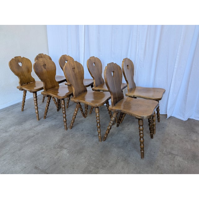 Vintage Tyrolean Farmhouse Heart Cutout Wooden Dining Chairs, 1970s, Set of 8 For Sale - Image 18 of 18