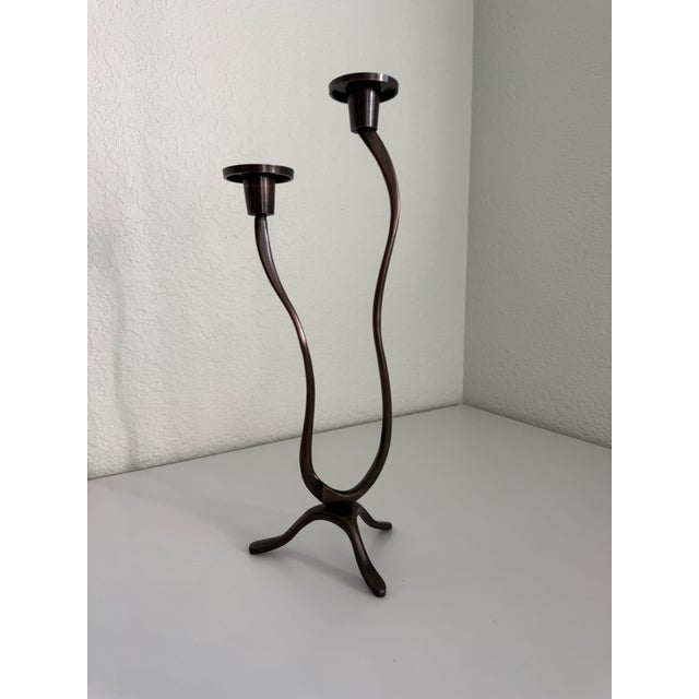 Brutalist Bronze Wavy 2-Arm Candle Holder For Sale - Image 10 of 10