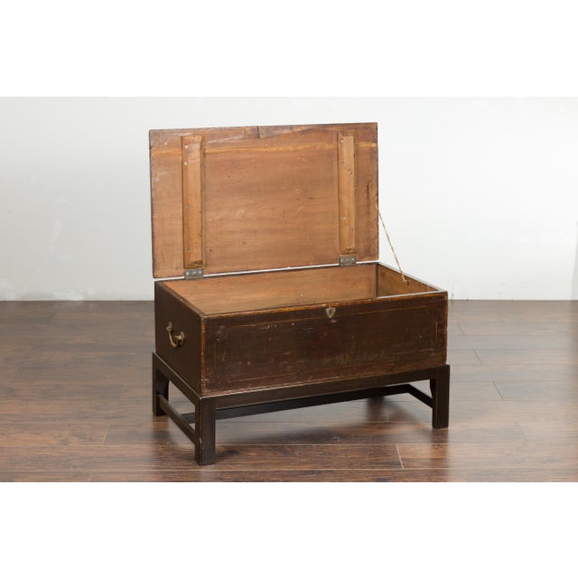 English 19th Century Painted Wood Box Mounted on a Newer Custom Stand For Sale - Image 11 of 12