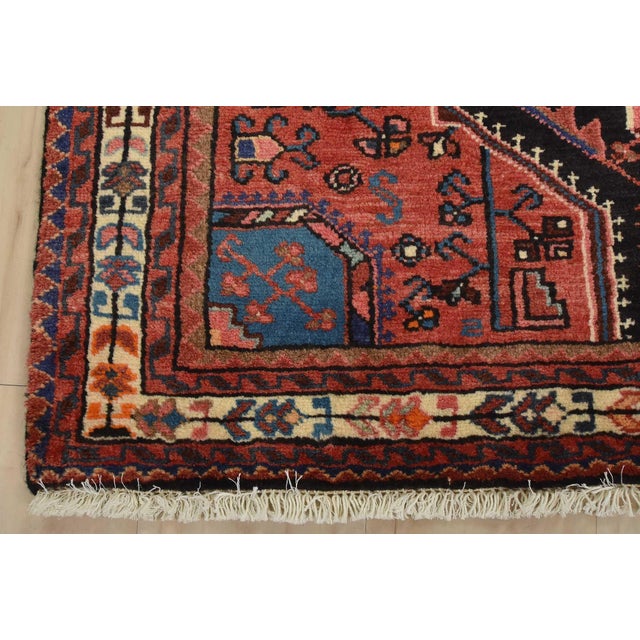 Zanjan Rug 3’7” X 5′ Blue Wool Vintage Tribal Hand-Knotted Oriental Carpet For Sale - Image 9 of 12