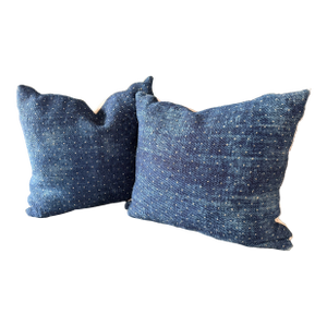 Pair of French Linen Polka Dot Pillows, Grain Sacking