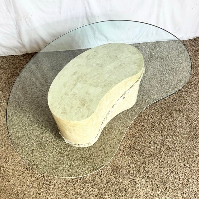 Postmodern Tessellated Stone Glass Top Kidney Coffee Table For Sale - Image 4 of 10
