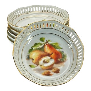 Set of 6: Schumann Bavaria/Arzberg Reticulated Porcelain Berry Bowls (Fruit Design) Vintage 1950s For Sale