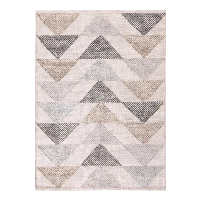 Rug & Kilim’s Scandinavian Style Geometric Cream & Gray Wool Kilim Outdoor Rug - 8'x8' For Sale