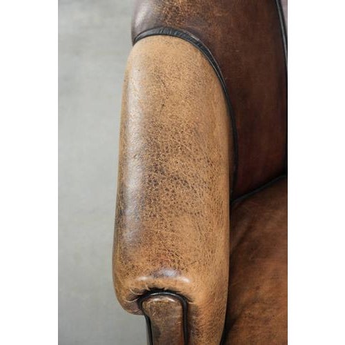 Animal Skin Vintage English-Style Club Chair in Sheepskin Leather For Sale - Image 7 of 13