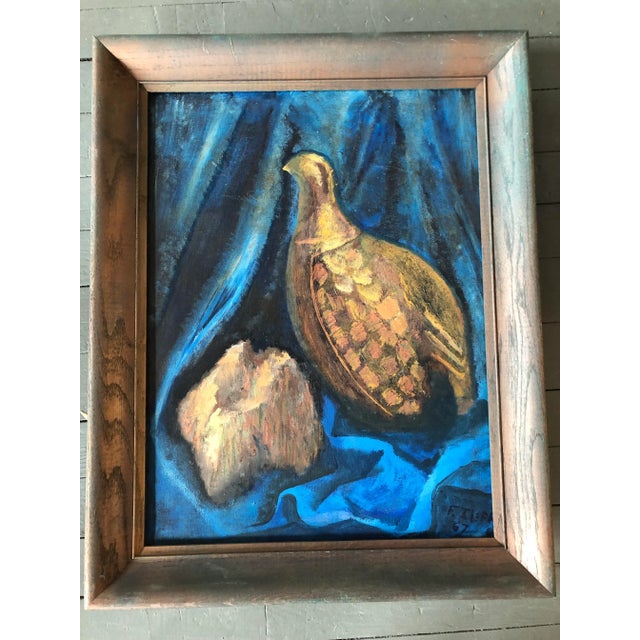 Textile Original Vintage 1960’s Still Life W/Pheasant Sculpture Painting For Sale - Image 7 of 7
