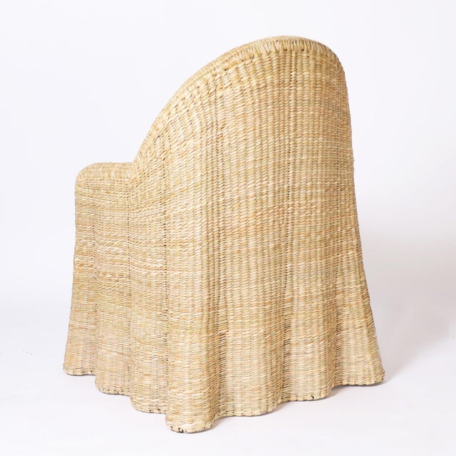 Mid-Century Modern Wicker Drapery Ghost Armchairs For Sale - Image 3 of 8
