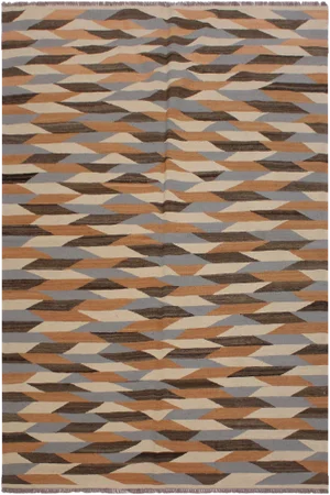 Contemporary Kilim Ivory/Gray Hand-Woven Wool Rug- 4'8 X 6'9