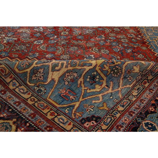 Red 1890s Red Antique Bidjar Handmade Allover Wool Rug For Sale - Image 8 of 9