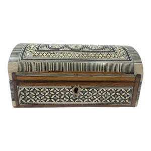 Vintage White Mosaic Moorish Jewelry Box With Shell Inlaid