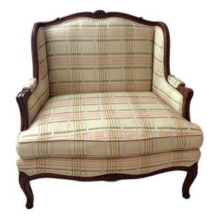 French-Style Oversized Plaid Armchair For Sale