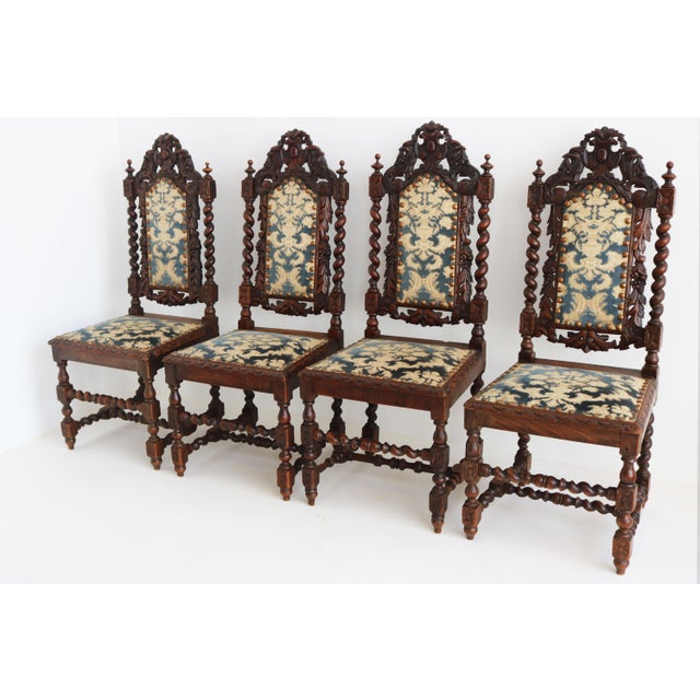 19th Century Renaissance Revival French Barley Twisted Chairs in Oak, 1870, Set of 4 For Sale - Image 11 of 12