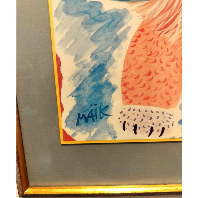 Vintage Framed Henri Hecht Maïk Lion and Butterfly Print. For Sale - Image 4 of 5