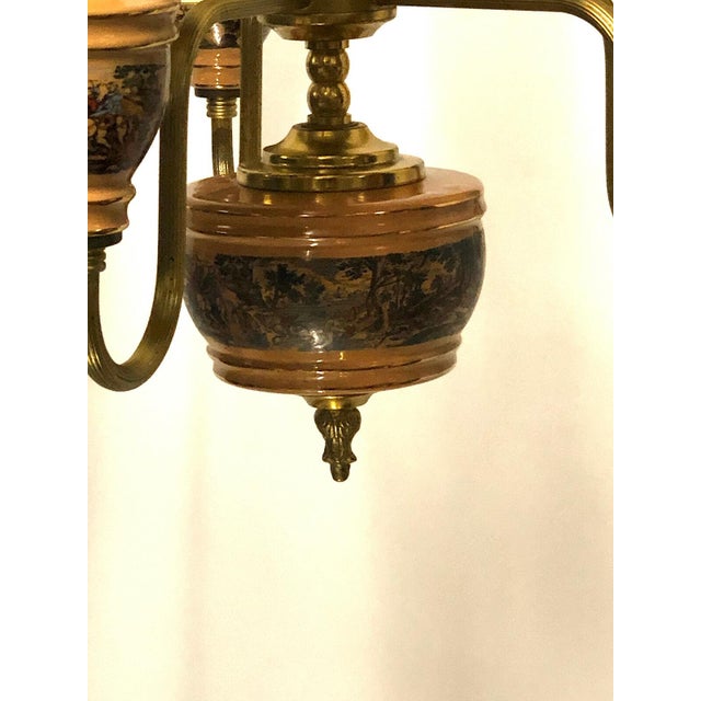 Antique Brass Ceramic Glass Five Lights Chandelier, 1930s For Sale - Image 6 of 9