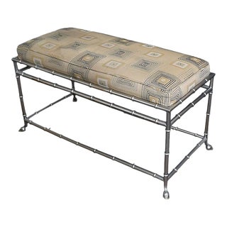 Faux Bamboo Hoof Metal Rectangular Bench in Silver With Upholstered Seat For Sale