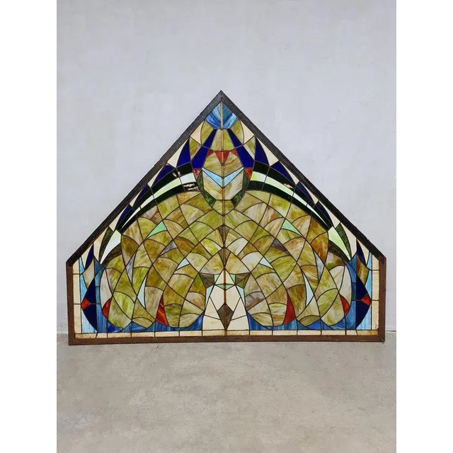 Glass Mid-Century Stained Glass Church Window For Sale - Image 7 of 7