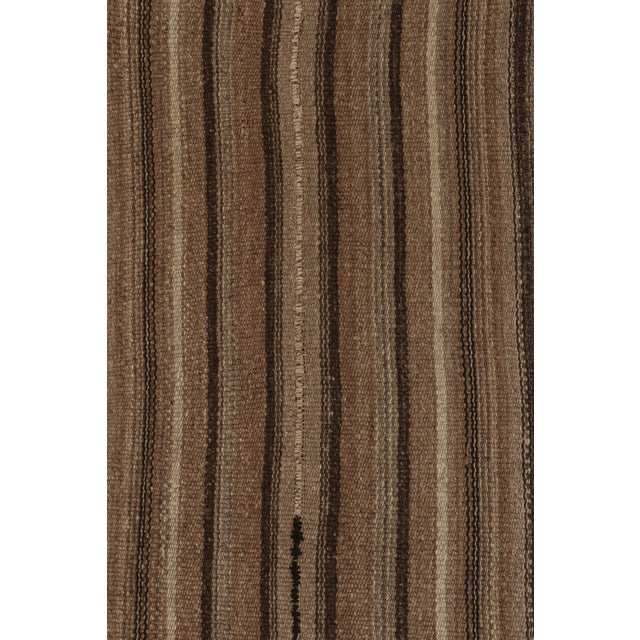 Tribal Vintage Bidjar Persian Kilim, Tribal Rug in Brown Stripes For Sale - Image 3 of 8