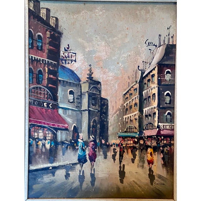 MCM 1960s French Street Scene Oil on Canvas Signed. This painting is an example of the 1960s known as "Tourist Art". This...