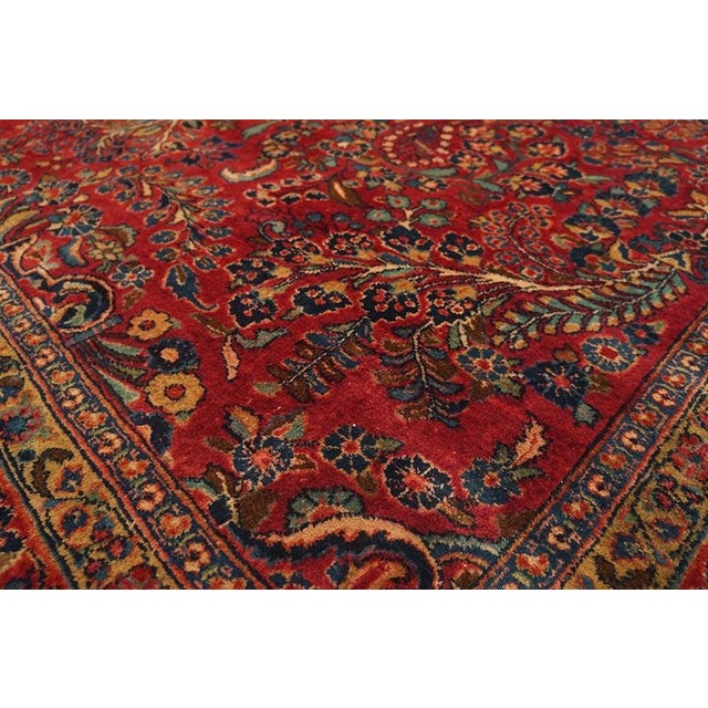 Persian 1920s Red Floral Antique Persian Sarouk Carpet 13' 8" X 14' Knotted Wool Rug For Sale - Image 3 of 11
