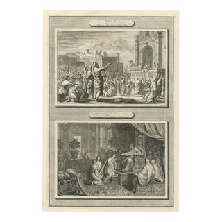 Pieter Mortier, Ezra Reading the Law and Esther Before Ahasuerus, Pieter 1700, Engraving For Sale