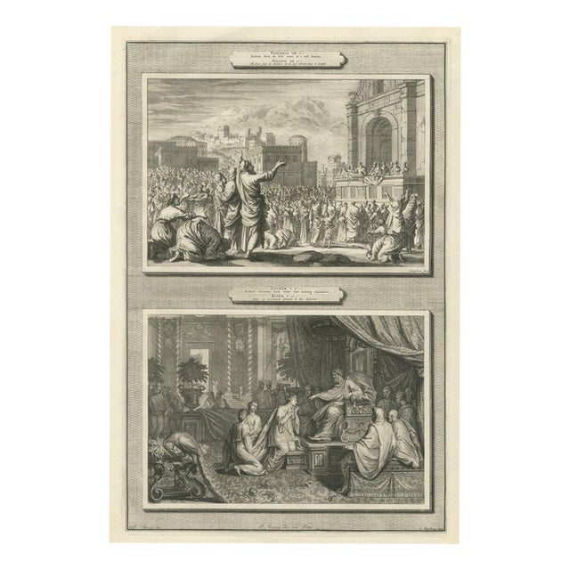 Pieter Mortier, Ezra Reading the Law and Esther Before Ahasuerus, Pieter 1700, Engraving For Sale