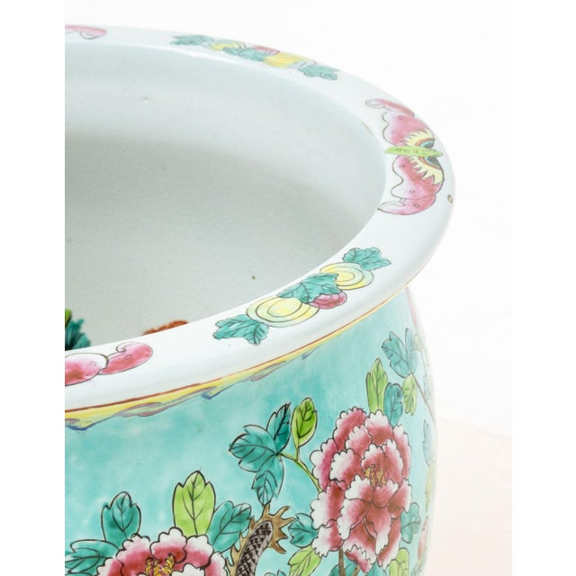Turquoise Chinese Famille Rose Porcelain Fish Bowl For Sale - Image 8 of 12